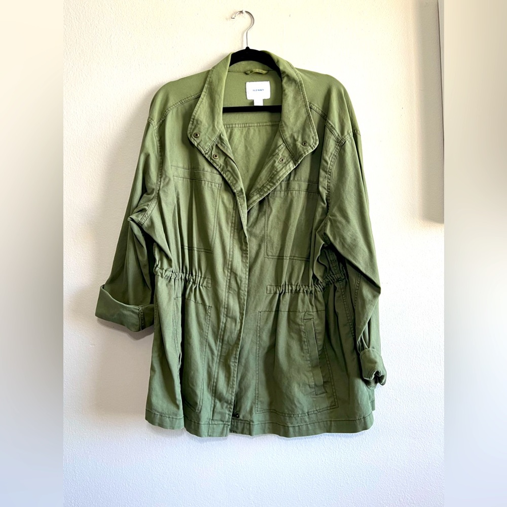 Green jacket perfect with any top.